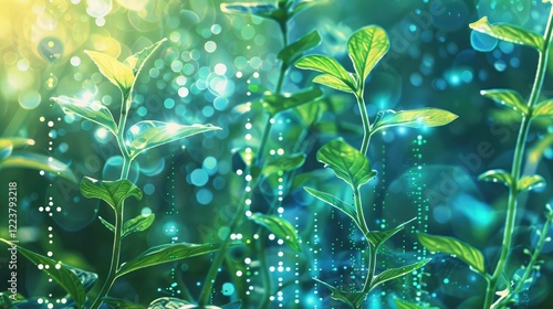 Abstract illustration of plant biotechnology Genome-engineered, vitamin-rich leaf seedlings