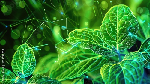 Abstract illustration of plant biotechnology Genome-engineered, vitamin-rich leaf seedlings