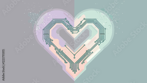 Tech Heart: Circuit Board Love on Pastel Background