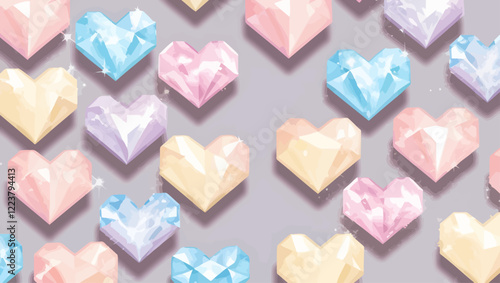 Colorful Gemstone Heart Seamless Pattern Pastel Valentines Background