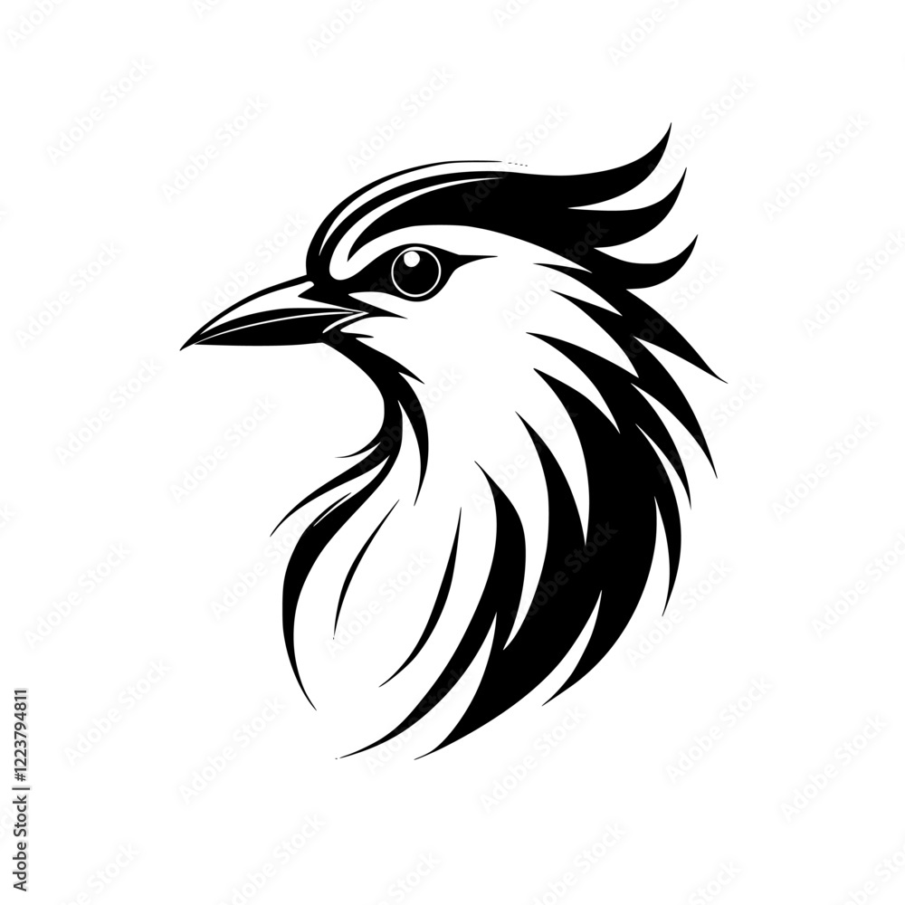 Fototapeta premium Elegant Bird Silhouette: Monochrome Avian Vector Graphic, Perfect for Logo or Design