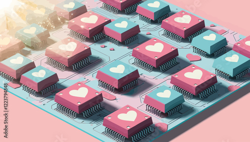Heart Circuit Board Pink Blue Technology Love Computer Valentine Romance