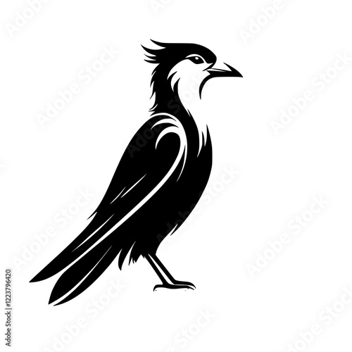 Majestic Black Bird Silhouette: Elegant Vector Graphic Design. Perfect for nature lovers, wildlife enthusiasts, and stylish home decor. Download this stunning avian artwork now!