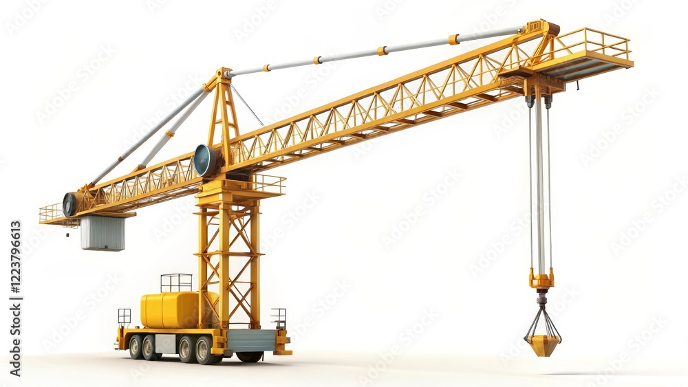Yellow Construction Crane on White Background Yellow Construction Crane on White Background