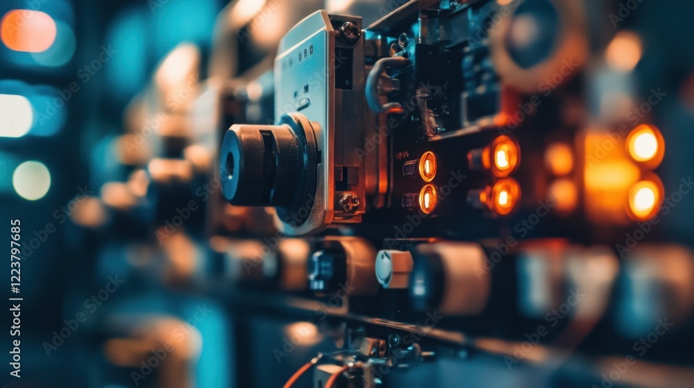 A high-resolution view of PLC equipment mounted inside a sleek industrial control panel. A high-resolution view of PLC equipment mounted inside a sleek industrial control panel.