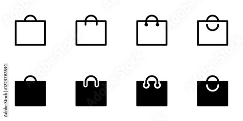 Shopping bag icon set, flat style line and glyph vector illustrations