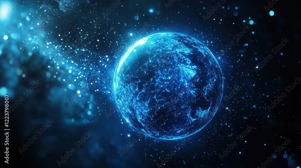 Fototapeta premium Glowing Blue Planet Digital Network Connection