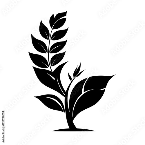 Elegant Black and White Plant Silhouette: Minimalist Botanical Vector Design. Perfect for nature-themed projects, adding a touch of sophistication and simplicity.