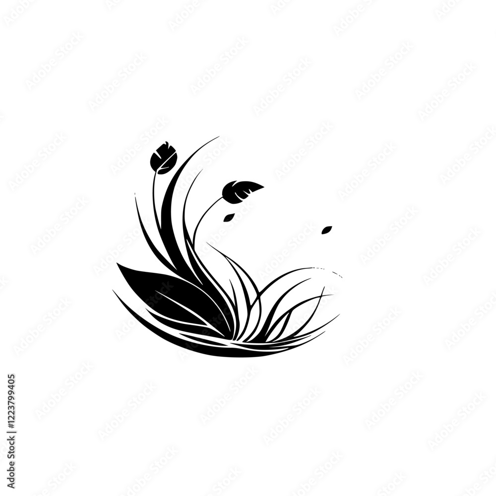 Fototapeta premium Elegant Black and White Floral Design: Botanical Illustration of Tulips and Grass in a Circle. Perfect for Nature-Inspired Decor, Minimalist Art, and Graphic Design Projects.