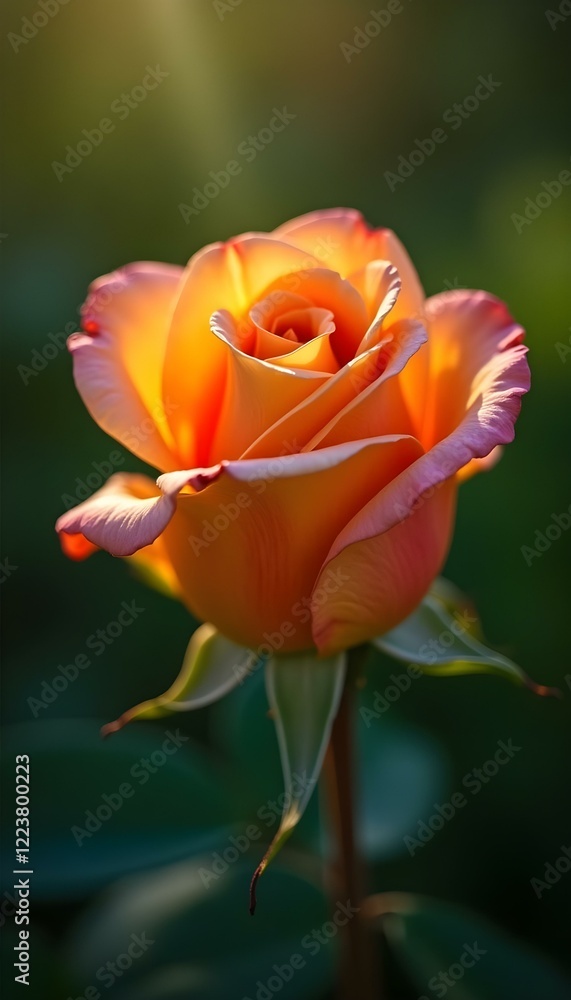 Radiant orange rose with green background Radiant orange rose with green background