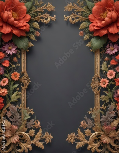 Decorative floral border with intricate details , ornaments, lines, borders