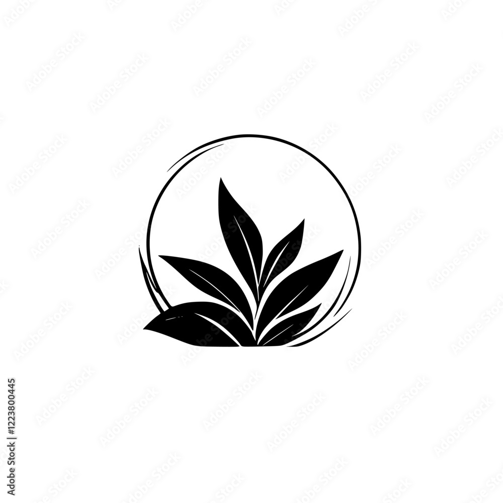 Fototapeta premium Elegant Botanical Leaf Logo Design: Minimalist Black and White Plant Illustration
