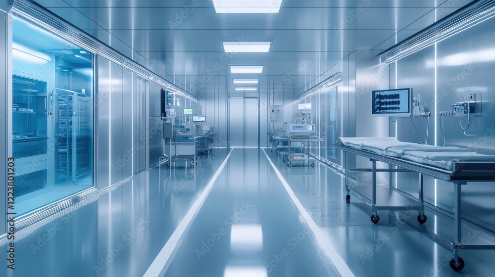 Fototapeta premium Sterile futuristic hospital corridor medical facility
