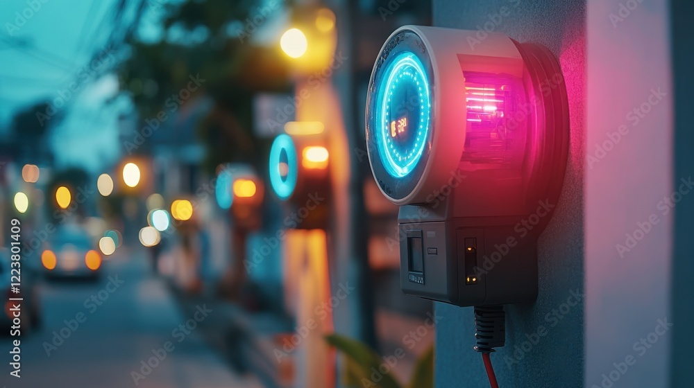 IoT in energy efficiency shown with smart meters and glowing analytics.