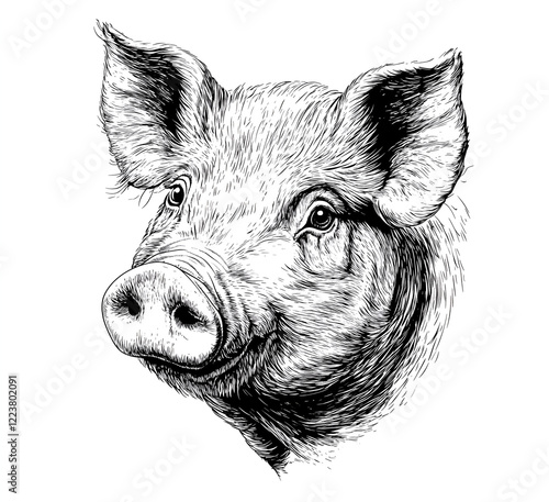 Wallpaper Mural  pig with its back to the camera, hand-drawn style, vector illustration, simple lines, white background Torontodigital.ca
