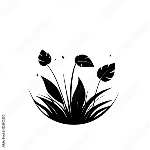Elegant Black and White Floral Illustration: Botanical Silhouette Design. Perfect for nature-themed projects, adding a touch of sophistication and simplicity.