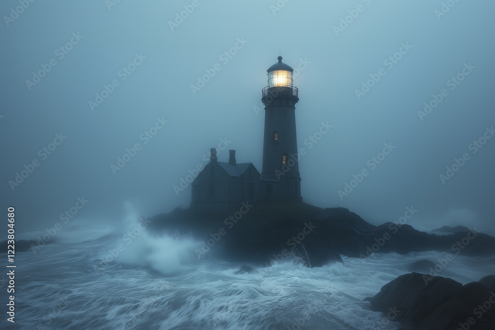 Lighthouse during a storm, dark, gloomy atmosphere Lighthouse during a storm, dark, gloomy atmosphere