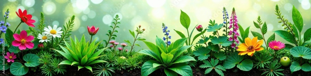 Naklejka premium Diverse collection of forest herbs and foliage, forest, herbs