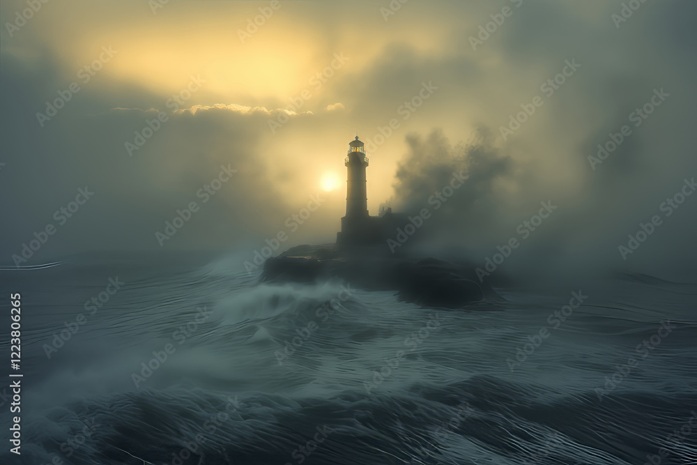 Lighthouse during a storm, dark, gloomy atmosphere Lighthouse during a storm, dark, gloomy atmosphere