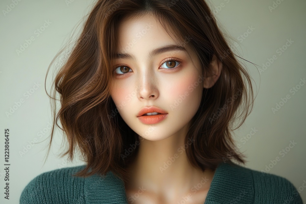 Minimalist Portrait of Asian Woman with Black Hair in Soft Natural Light