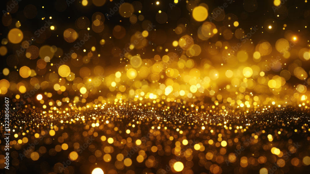Golden bokeh background with shimmering lights creating festive atmosphere. Perfect for celebrations, parties, or holiday themes Golden bokeh background with shimmering lights creating festive atmosphere. Perfect for celebrations, parties, or holiday themes