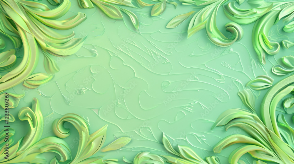 Elegant green floral design with intricate swirls and patterns, creating serene and artistic background. Perfect for nature themed projects Elegant green floral design with intricate swirls and patterns, creating serene and artistic background. Perfect for nature themed projects