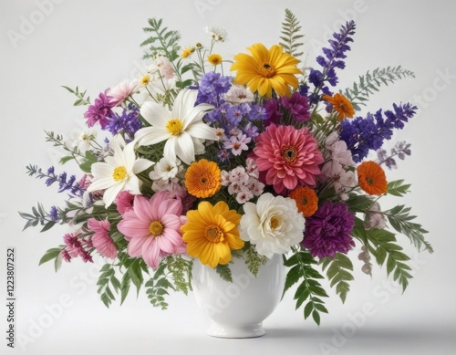 Wallpaper Mural Floral arrangement with mixed flowers on white background, colors, bouquet, flowers Torontodigital.ca