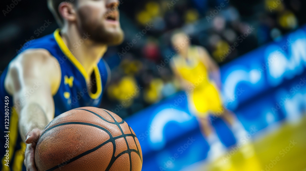 Professional basketball player gripping a ball during an intense championship game, showcasing determination and focus while surrounded by the electrifying atmosphere of the arena Professional basketball player gripping a ball during an intense championship game, showcasing determination and focus while surrounded by the electrifying atmosphere of the arena