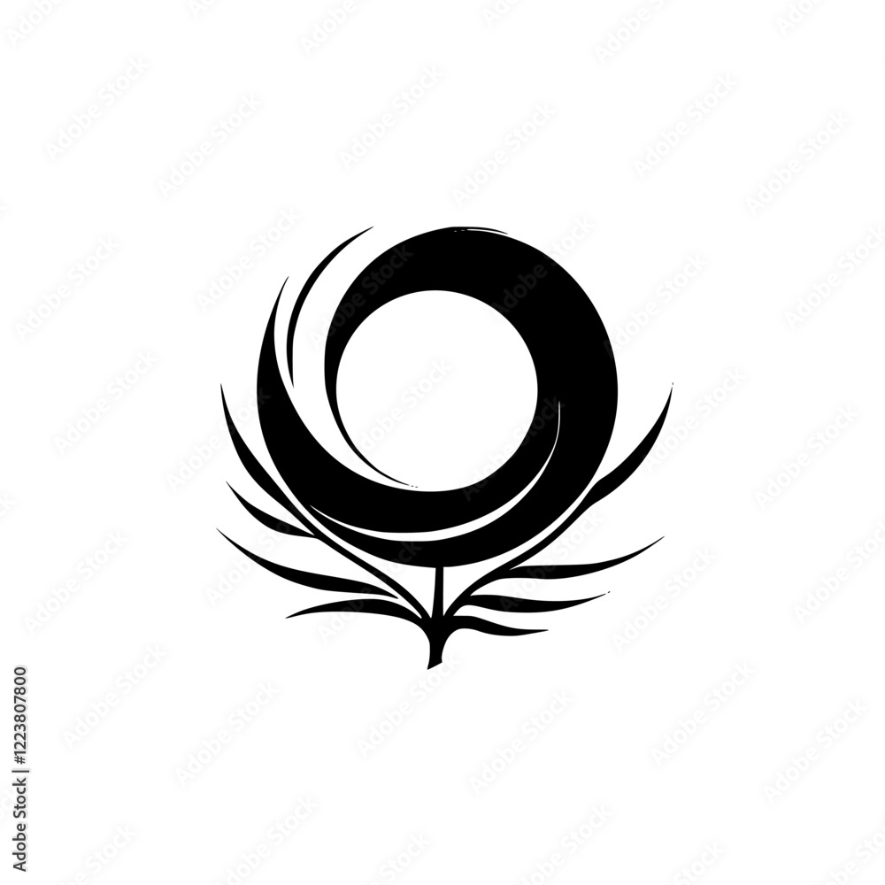 Abstract Black and White Flower Design: Minimalist Floral Circle Illustration, Elegant Nature Symbol, Simple Vector Graphic Abstract Black and White Flower Design: Minimalist Floral Circle Illustration, Elegant Nature Symbol, Simple Vector Graphic