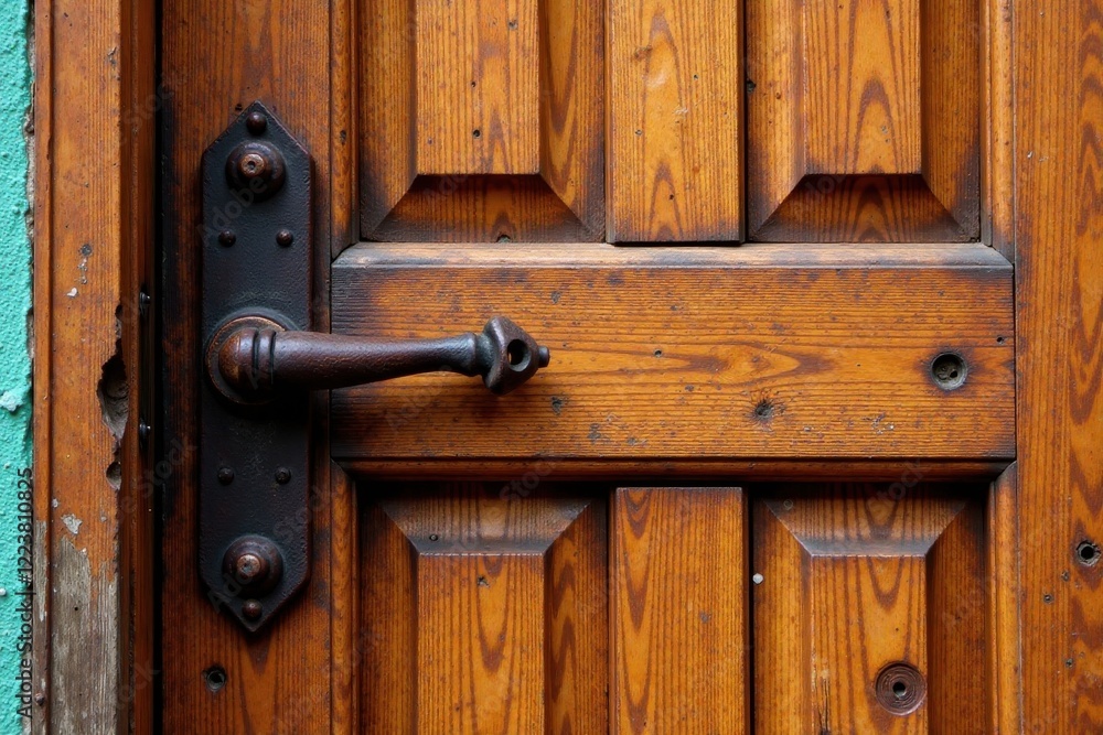Old wooden door with rusted handle, door, weathered Old wooden door with rusted handle, door, weathered