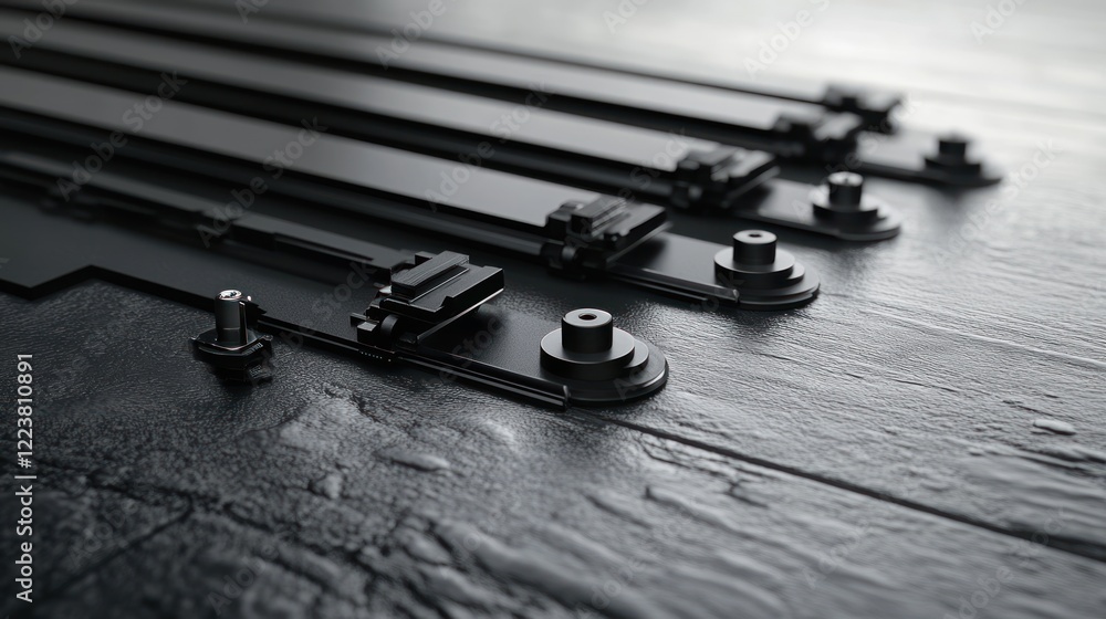 Close-up of mechanical components on a textured surface. Close-up of mechanical components on a textured surface.