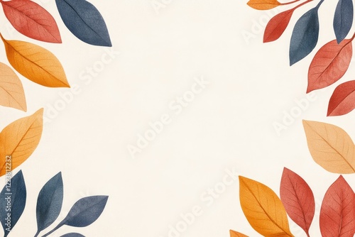 Colorful autumn leaves frame a blank canvas, creating a warm, inviting background for seasonal designs