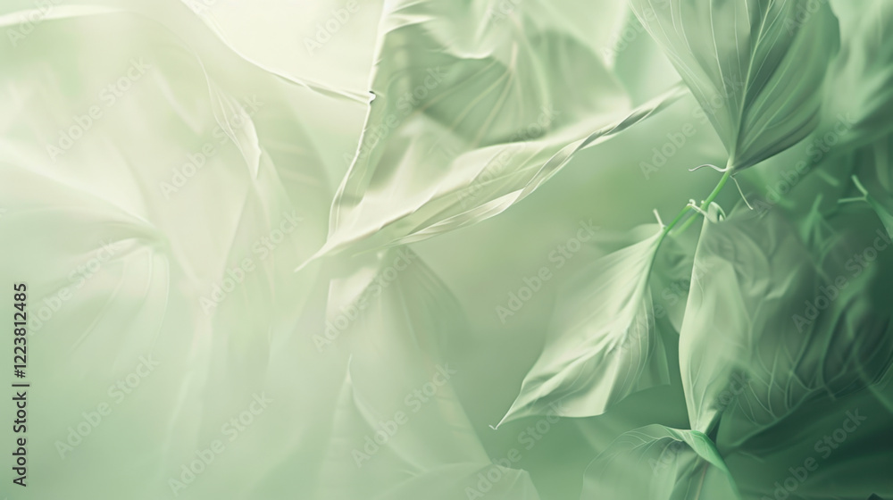 Obraz premium Soft green leaves gently swaying in serene atmosphere, creating calming and peaceful ambiance. light filters through, enhancing natural beauty of foliage