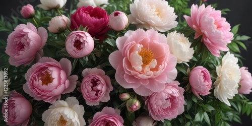 Beautiful peonies and roses in a lush floral arrangement,  rose,  luxury