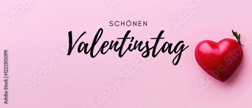 Schöner Valentinstag Grußkarte mit rotem Herz auf rosa Hintergrund, romantische Liebesbotschaft für Paare und Verliebte photo