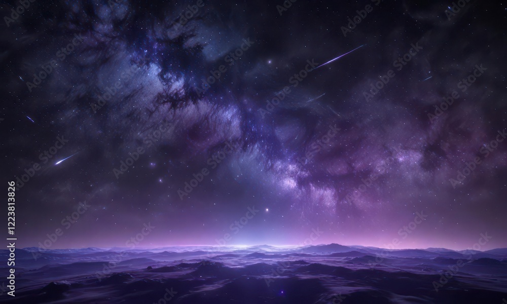 Fototapeta premium Celestial canvas with twinkling stars, deep blues and purples, purple, space