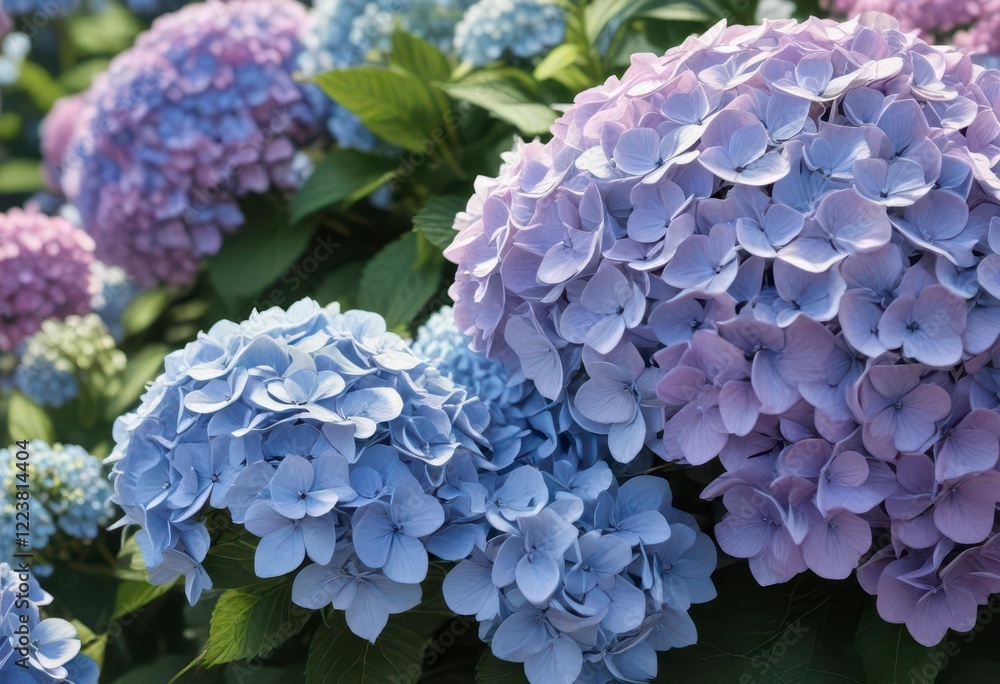 Close-up of hydrangea and surrounding flowers, flora, bloom Close-up of hydrangea and surrounding flowers, flora, bloom