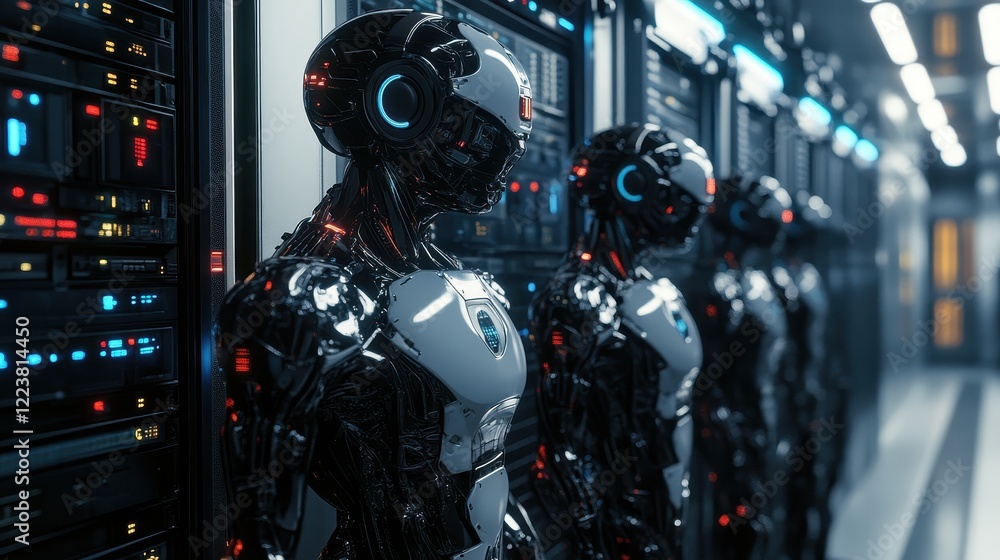 Advanced Robots Maintain Futuristic Server Room Systems Advanced Robots Maintain Futuristic Server Room Systems