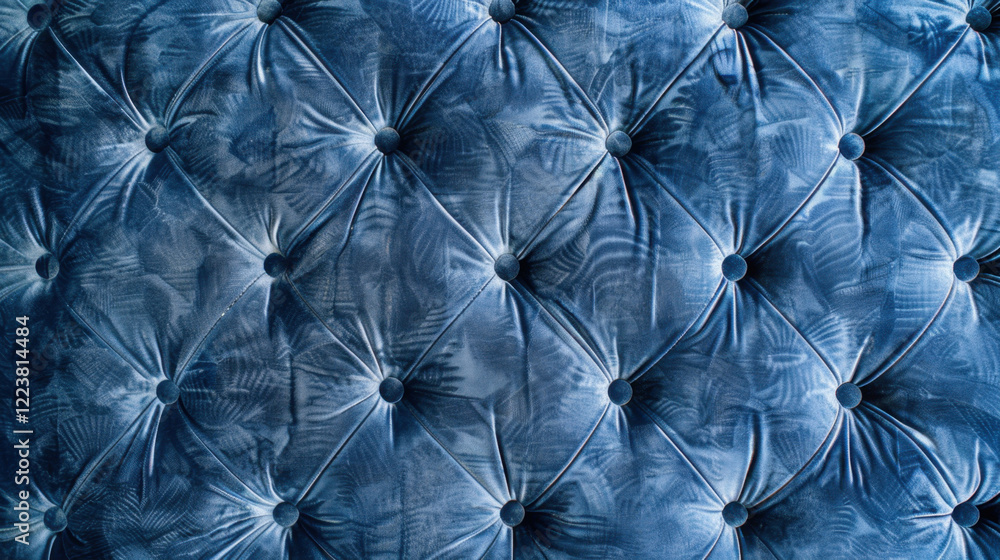 Fototapeta premium Luxurious blue tufted fabric with soft texture and elegant design, perfect for upholstery or interior decor. intricate pattern adds depth and sophistication to any space