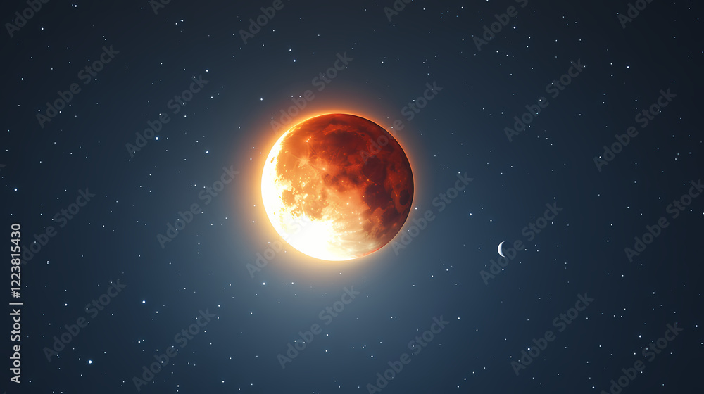 Fototapeta premium A celestial event showcasing a lunar eclipse with a glowing halo. Lunar Horizon. Illustration