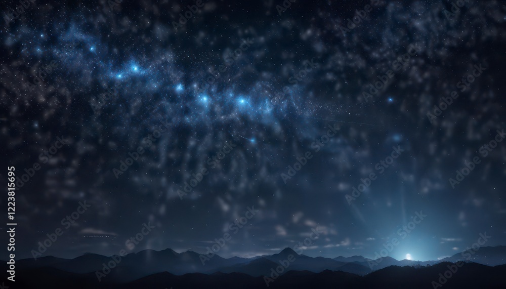 Fototapeta premium Dark blue night sky with glittering stars and bokeh effect, nighttime, night