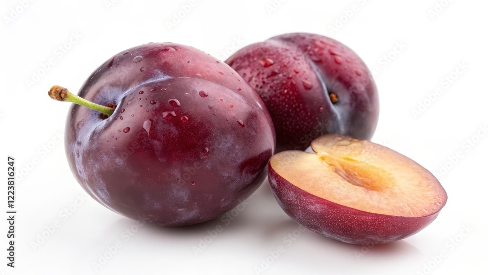 Obraz premium Ripe Plums on White Background