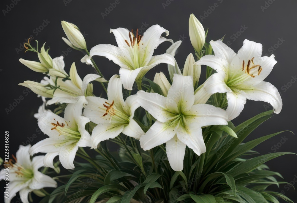 Delicate lily flowers in a serene floral arrangement , garden, delicate Delicate lily flowers in a serene floral arrangement , garden, delicate