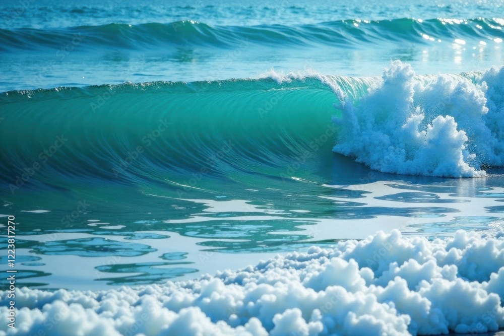 Fototapeta premium Calm ocean waves with foam, surface, ripples, peaceful