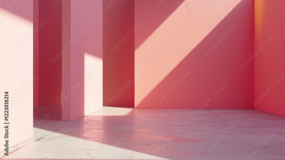 modern interior space with pink walls and shadows creating vibrant atmosphere. geometric shapes and soft lighting enhance aesthetic appeal modern interior space with pink walls and shadows creating vibrant atmosphere. geometric shapes and soft lighting enhance aesthetic appeal