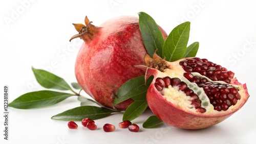 Pomegranate Fruit with Seeds and Leaves photo