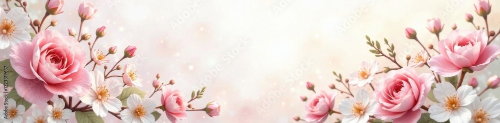 Naklejka premium Dainty floral wreath in soft pastel colors , artistic, blooms