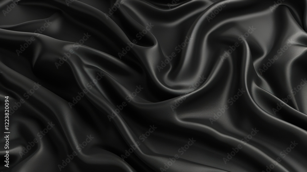 Luxurious black satin fabric with smooth, flowing texture and elegant drapes. Perfect for fashion, upholstery, or decorative purposes Luxurious black satin fabric with smooth, flowing texture and elegant drapes. Perfect for fashion, upholstery, or decorative purposes