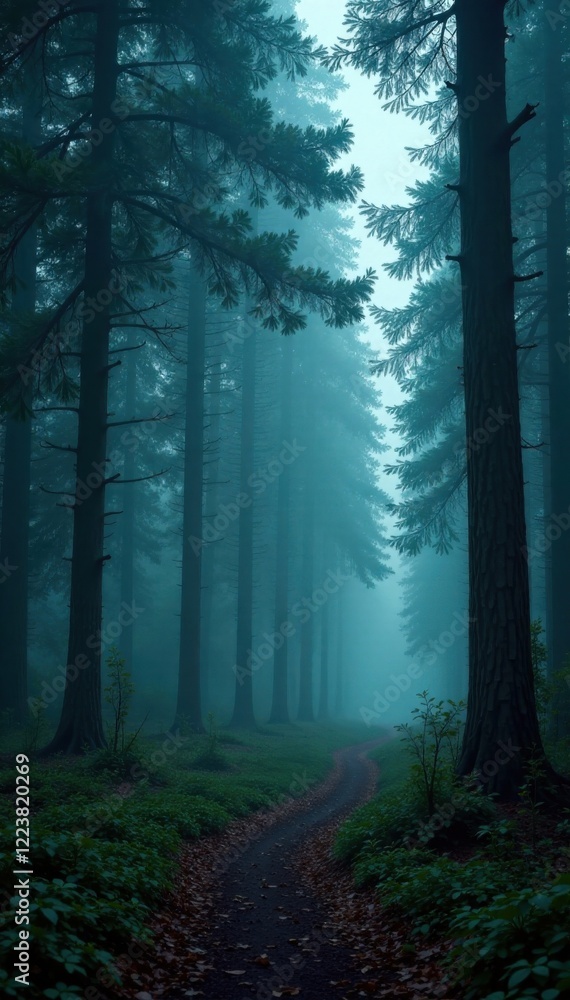Obraz premium Dark forest with misty atmosphere, woods, wildlife