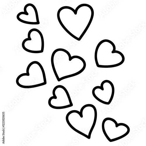 doodle hearts clipart hand drawn black and white outline